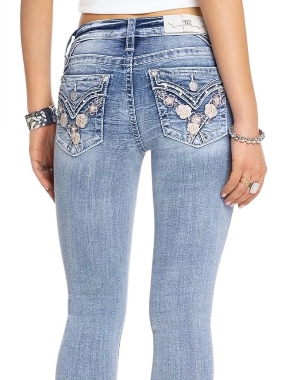 Miss Me Women's Freesia Embellished Faux Flap Pockets Mid-Rise Skinny Jeans